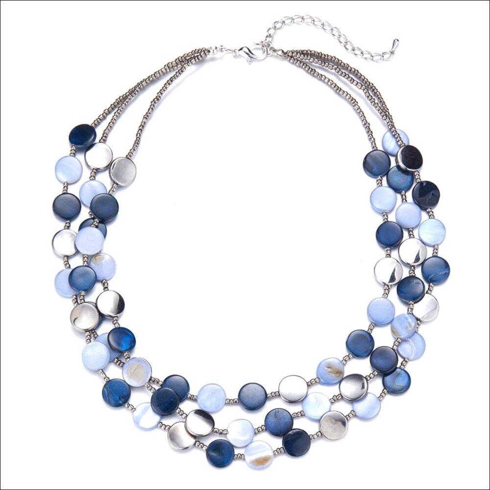 Layered Beaded Chunky Shell Statement Necklace Wi… - image 1